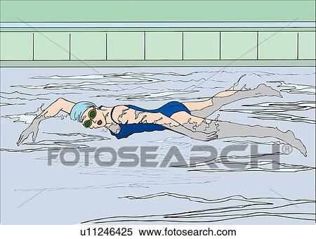 Stock Illustration - Woman swimming in the pool, side view. Fotosearch