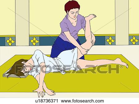 Woman taking chiropractic adjustment, high angle view View Large Illustration Clip Art - Woman taking chiropractic adjustment, high angle view. Fotosearch