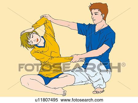 Stock Illustration - Woman taking chiropractic adjustment, front view. Fotosearch