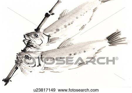Dried Sardines, Ink Brush Paintin View Large Illustration Stock Illustration - Dried Sardines, Ink Brush Paintin. Fotosearch