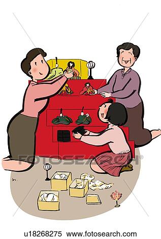 A Girl Decorating Dolls for Girls Festival with Her Mother and Grand Mother View Large Illustration Stock Illustration - A Girl Decorating Dolls for Girls Festival with Her Mother and Grand Mother. Fotosearch