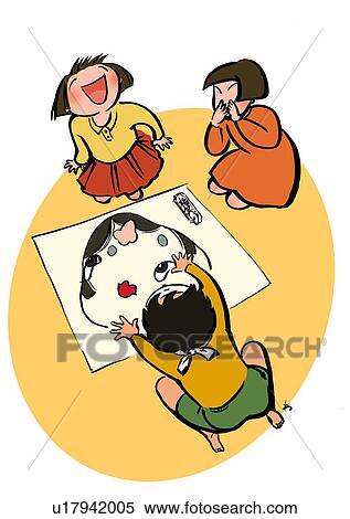 Children Playing a Face Game, Illustrative Technique View Large Illustration Stock Illustration - Children Playing a Face Game, Illustrative Technique. Fotosearch