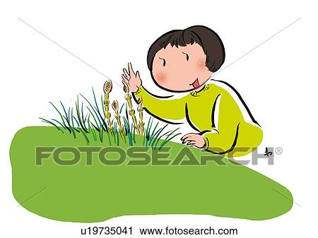 Elementary Age Girl Found Horsetail in Nature View Large Illustration Clip Art - Elementary Age Girl Found Horsetail in Nature. Fotosearch