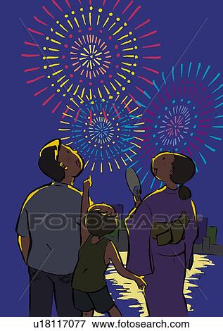 Family Watching a Fireworks, Illustrative Technique View Large Illustration Stock Illustration - Family Watching a Fireworks, Illustrative Technique. Fotosearch