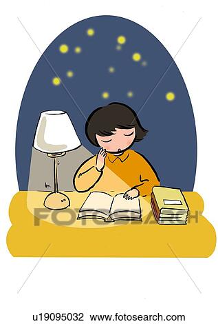 Drawing - Teenage Girl Reading a Book, Illustrative Technique. Fotosearch