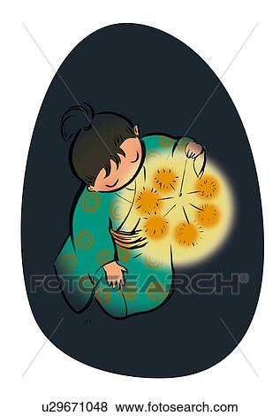 Stock Illustration - Young Adult Woman do Sparkling firework, Illustrative Technique. Fotosearch