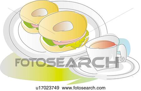 Bagel Sandwich and Tea, Illustrative Technique View Large Illustration Stock Illustration - Bagel Sandwich and Tea, Illustrative Technique. Fotosearch