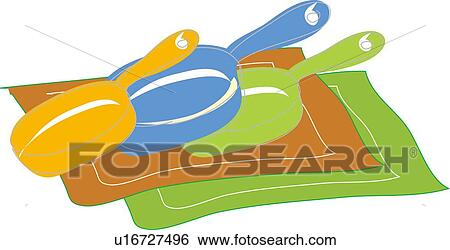 Stock Illustration - Colorful Fry Pan, Illustrative Technique. Fotosearch