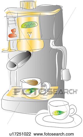 Drawing - Espresso Machine and Cup, Illustrative Technique. Fotosearch
