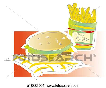 Stock Illustration - Hamburger and Potato, Illustrative Technique. Fotosearch