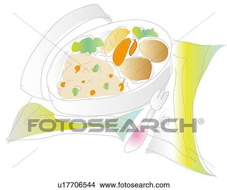 Lunch Box of Chicken and Rice, Illustrative Technique View Large Illustration Stock Illustration - Lunch Box of Chicken and Rice, Illustrative Technique. Fotosearch