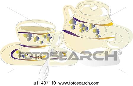 Tea Set, Illustrative Technique View Large Illustration Clipart - Tea Set, Illustrative Technique. Fotosearch