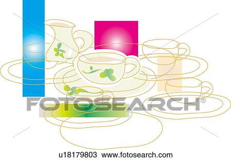 Tea Set, Illustrative Technique View Large Illustration Drawing - Tea Set, Illustrative Technique. Fotosearch