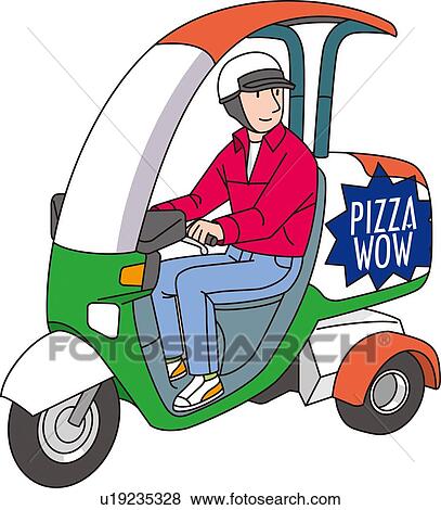 Delivery Service of Pizza, Illustrative Technique View Large Illustration Stock Illustration - Delivery Service of Pizza, Illustrative Technique. Fotosearch