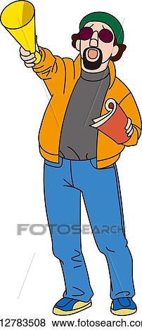 Stock Illustration - Director Who has a Speaking Trumpet and a Screenplay, Illustrative Technique. Fotosearch