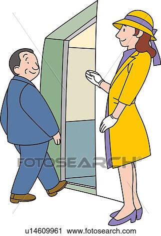 Clip Art - Elevator Girl, Illustrative Technique. Fotosearch