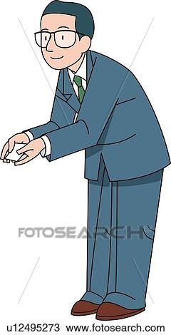 Drawing - Exchanging Business Cards, Illustrative Technique. Fotosearch