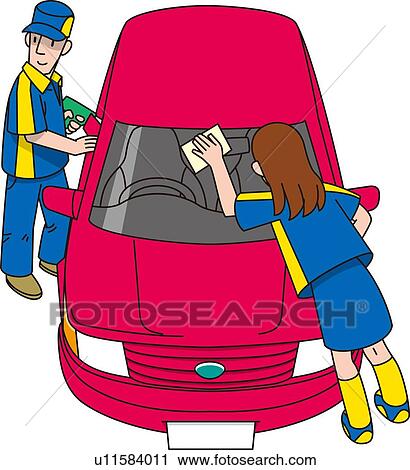 Clip Art - Gas Station, High Angle View, Illustrative Technique. Fotosearch