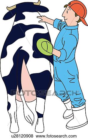 Man Who Takes Care of a Cow, Illustrative Technique View Large Illustration Stock Illustration - Man Who Takes Care of a Cow, Illustrative Technique. Fotosearch