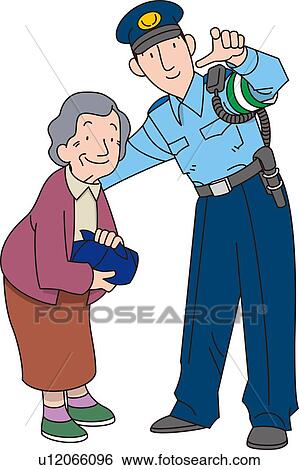 Stock Illustration - Policeman Who Shows Old Woman the Way, Illustrative Technique. Fotosearch