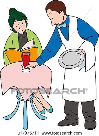 Waiter, Illustrative Technique View Large Illustration Clip Art - Waiter, Illustrative Technique. Fotosearch