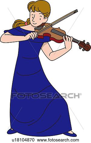 Clipart - Woman Who Play the Violin, Illustrative Technique. Fotosearch