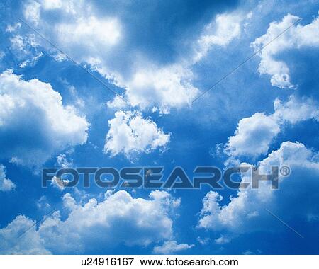 Stock Photo - Blue sky and Clouds, Low angle view, Full frame. Fotosearch