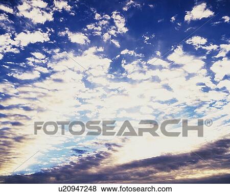 Stock Photo - Blue sky and Clouds(Mackerel sky), Low angle view, Full frame. Fotosearch