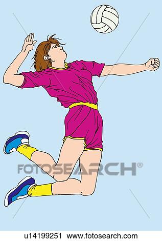 絵 の A 女性 バレーボールプレーヤー ボールをスパイクする イラスト クリップアート U Fotosearch