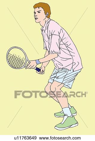 絵 の A 若い成人の男 テニスをする イラスト イラスト U11763649 Fotosearch