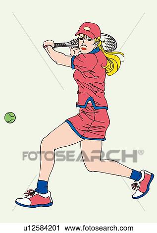 絵 の A 若い 大人 女 テニスをする イラスト クリップアート U Fotosearch