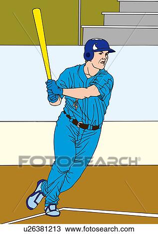 Painting of a batter making hit, Illustration View Large Illustration Drawing - Painting of a batter making hit, Illustration. Fotosearch