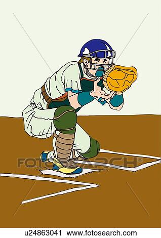 Painting of a catcher, Illustration View Large Illustration Clip Art - Painting of a catcher, Illustration. Fotosearch