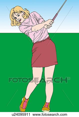 Painting of a female golf player swinging, Illustration View Large Illustration Clip Art - Painting of a female golf player swinging, Illustration. Fotosearch