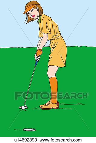 Painting of a female golf player puttering, Illustration View Large Illustration Drawing - Painting of a female golf player puttering, Illustration. Fotosearch
