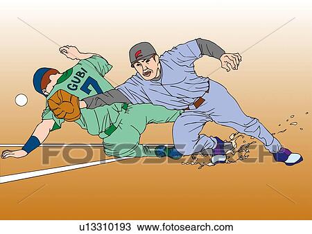 Painting of a fielder and a runner, Illustration View Large Illustration Drawing - Painting of a fielder and a runner, Illustration. Fotosearch