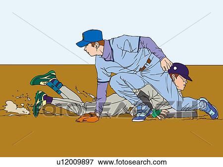 Painting of a fielder and a runner, Illustration View Large Illustration Stock Illustration - Painting of a fielder and a runner, Illustration. Fotosearch