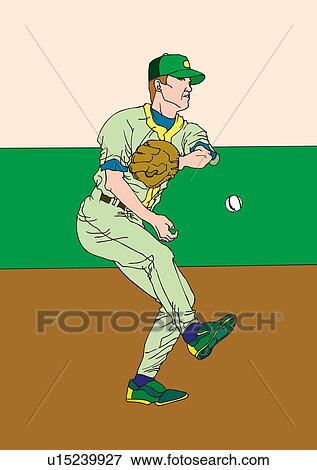 Painting of a fielder catching a ball, Illustration View Large Illustration Stock Illustration - Painting of a fielder catching a ball, Illustration. Fotosearch