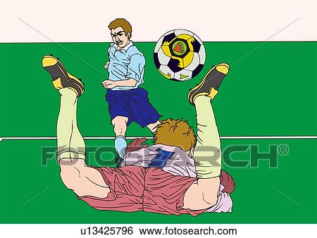 Painting of a football player and a goalkeeper, Illustration View Large Illustration Stock Illustration - Painting of a football player and a goalkeeper, Illustration. Fotosearch
