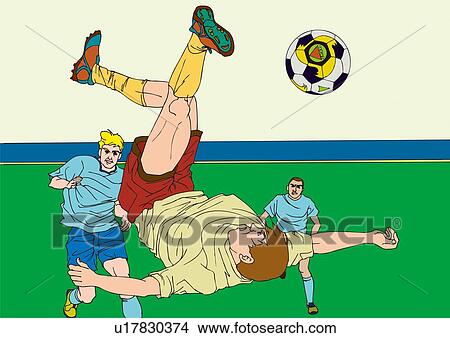 Stock Illustration - Painting of a football player attempting goal with scissors kick, Illustration. Fotosearch