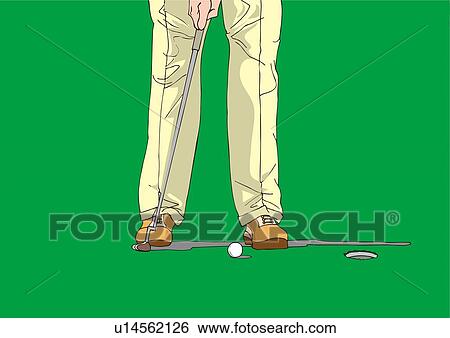 Stock Illustration - Painting of a golf player in puttering, Knee Down, Illustration. Fotosearch