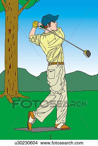 Painting of a golf player swinging, Illustration View Large Illustration Stock Illustration - Painting of a golf player swinging, Illustration. Fotosearch
