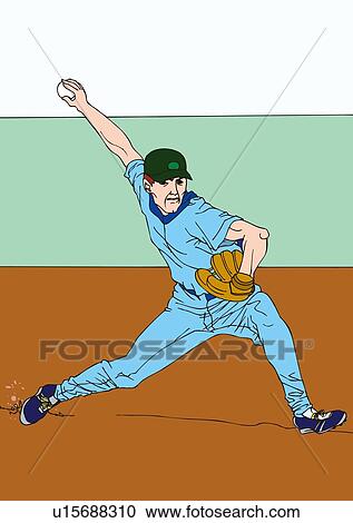 Clipart - Painting of a pitcher pitching, Illustration. Fotosearch
