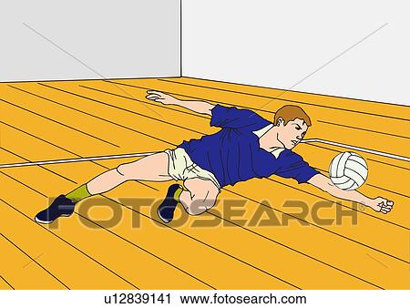 Clip Art - Painting of a volleyball player receiving the ball, Illustration. Fotosearch