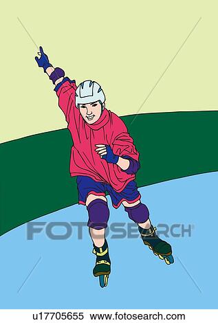 Stock Illustration - Painting of a young adult man in-line skating, Illustration. Fotosearch