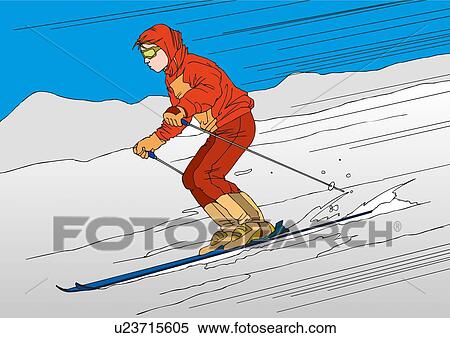 Painting of a young adult man Skiing, Illustration View Large Illustration Stock Illustration - Painting of a young adult man Skiing, Illustration. Fotosearch