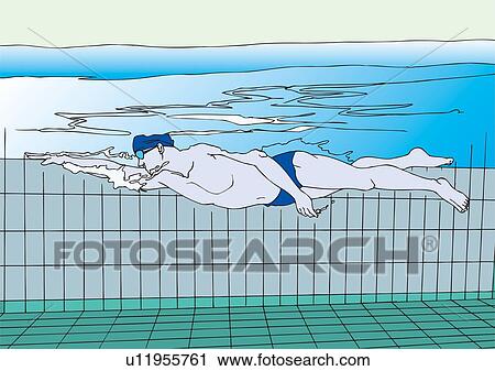 Painting of a young adult man swimming, Side View, Illustration View Large Illustration Clip Art - Painting of a young adult man swimming, Side View, Illustration. Fotosearch
