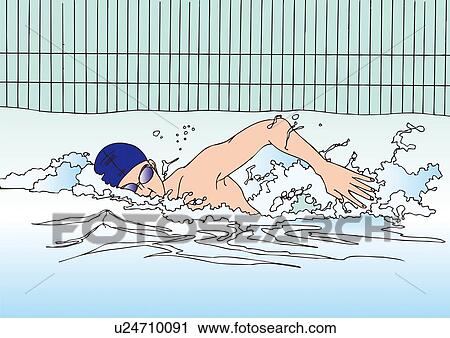 Painting of a young adult man swimming, Side View, Illustration View Large Illustration Clip Art - Painting of a young adult man swimming, Side View, Illustration. Fotosearch