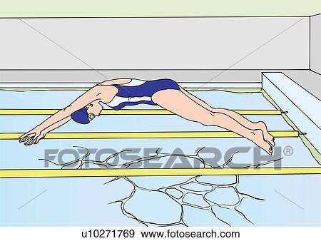 Painting of a young adult woman diving into the water, Side View, Illustration View Large Illustration Stock Illustration - Painting of a young adult woman diving into the water, Side View, Illustration. Fotosearch
