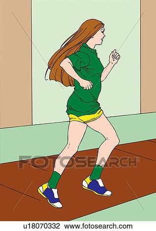 Drawing - Painting of a young adult woman doing aerobics, Illustration. Fotosearch